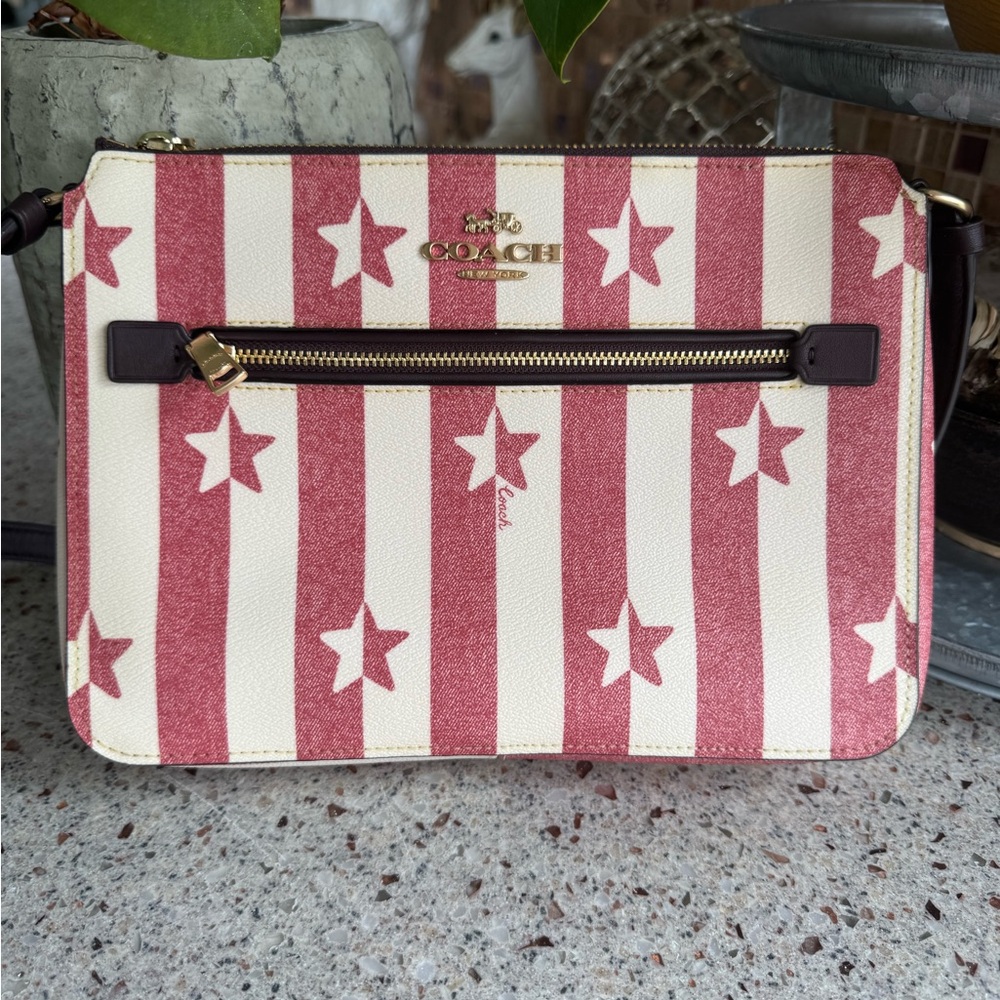 Coach Red and Cream Star-Striped Crossbody Bag